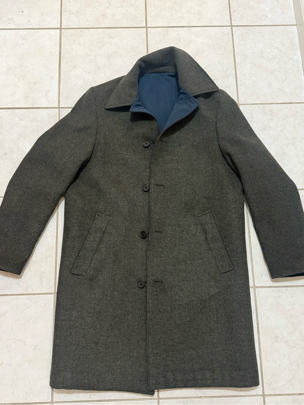 Brooks Brothers Charcoal Wool Pea Coat with Navy Lining